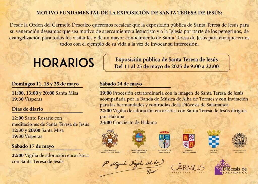 Programa de la exposición pública de Santa Teresa de Jesús